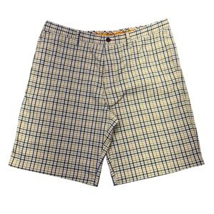 Tommy‎ Bahama Plaid Golf Shorts Size 36 Beige Blue 95% Nylon 5% Spandex